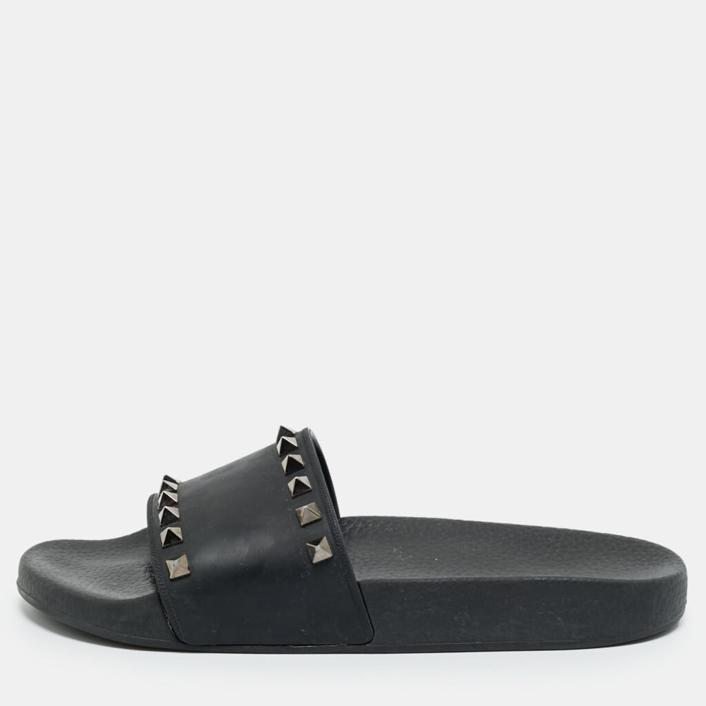 Valentino Black Rubber Rockstud Pool Slides Size 38 Valentino Black Rubber Rockstud Pool Slides Size 38