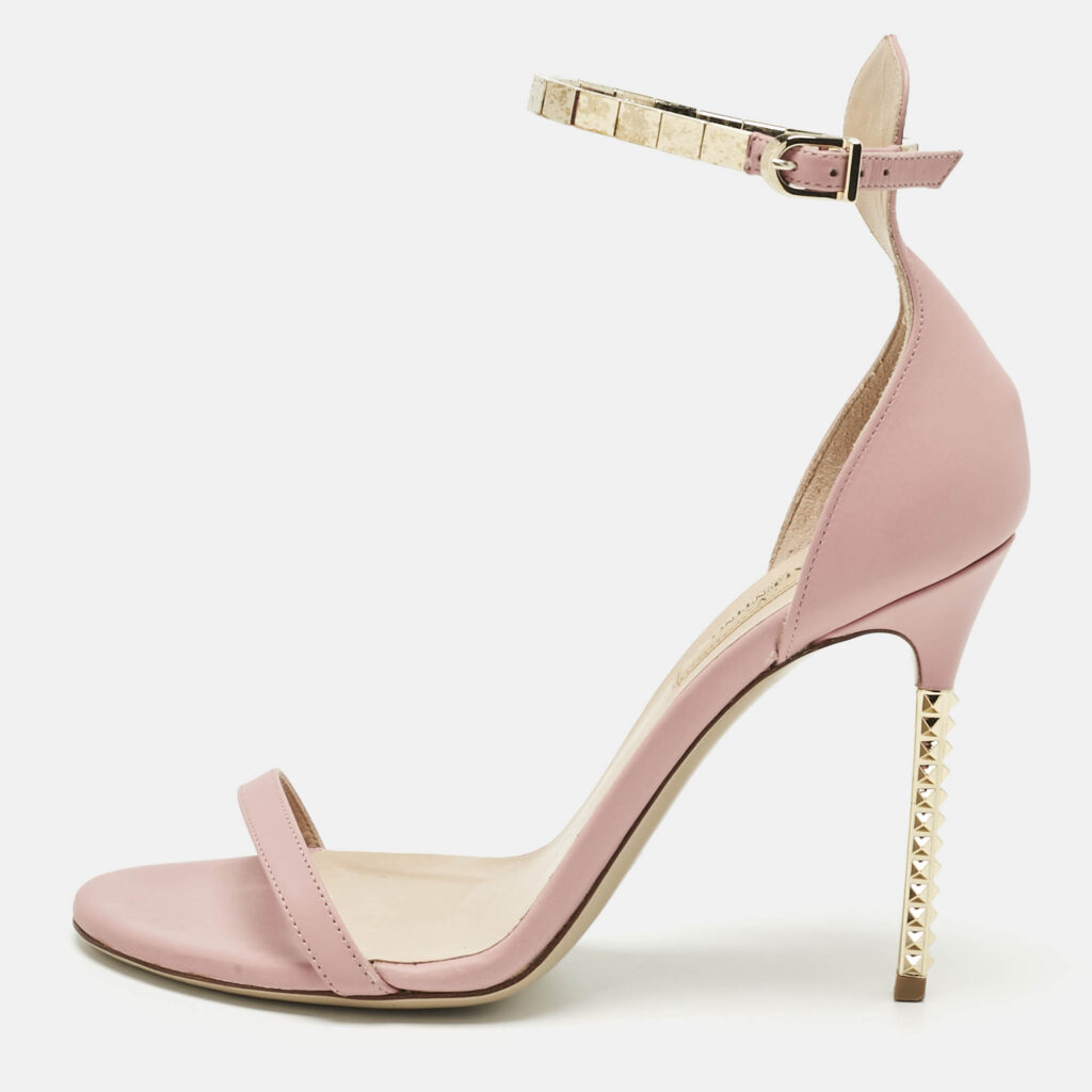 Valentino Pink Leather Embellished Ankle Strap Sandals Size 38 Valentino Pink Leather Embellished Ankle Strap Sandals Size 38