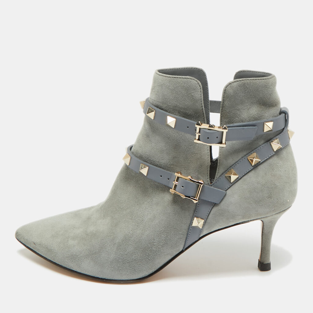 Valentino Blue Leather and Suede Rockstud Ankle Length Boots Size 36.5