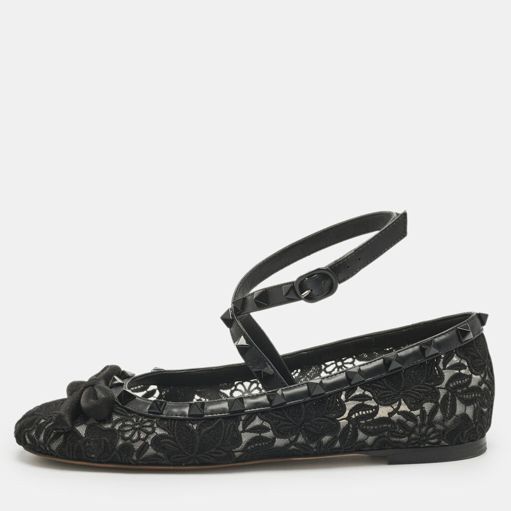 Valentino Black Lace andLeather Rockstud Ballet Flats Size 36 Valentino Black Lace andLeather Rockstud Ballet Flats Size 36