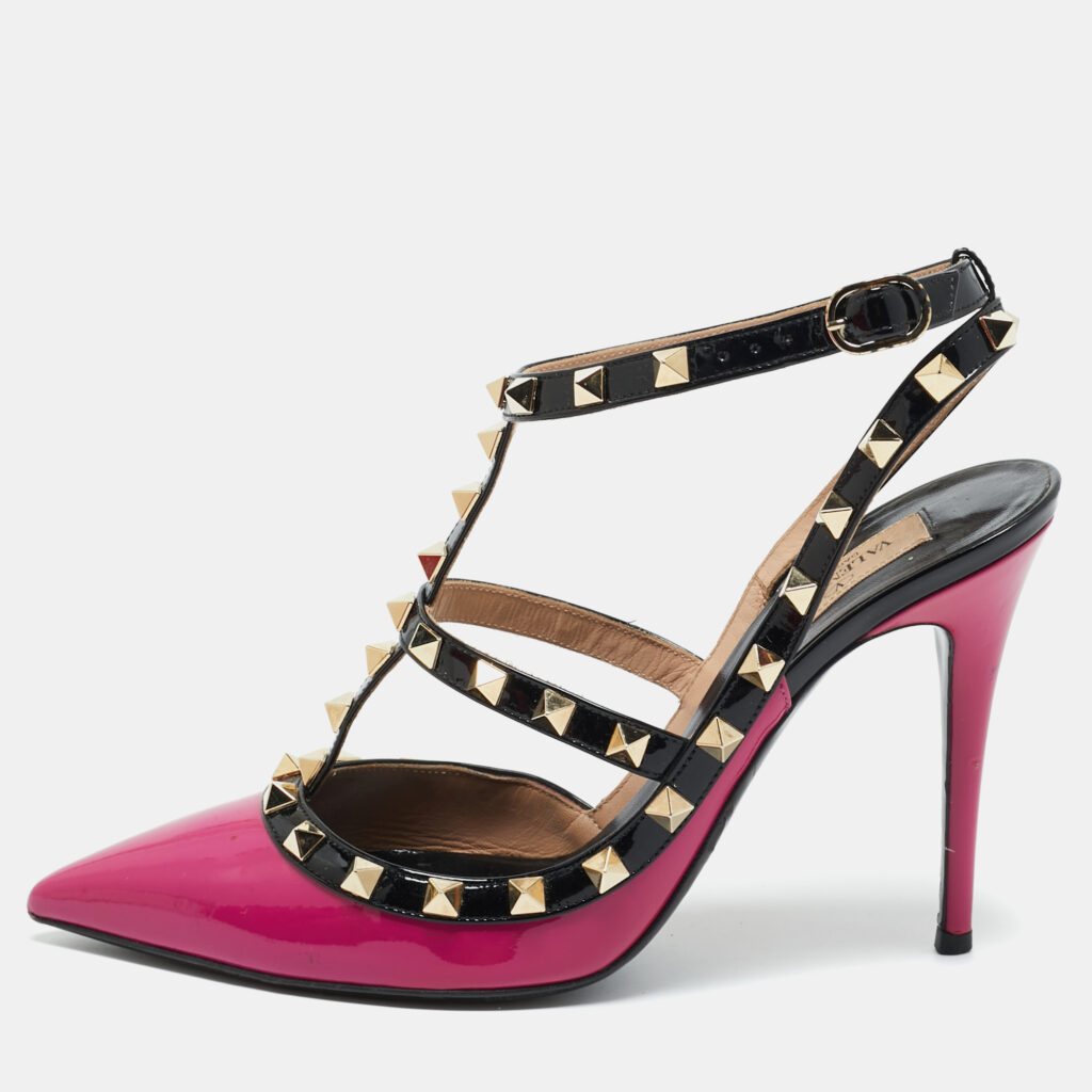 Valentino Purple/Black Leather and Patent Leather Rockstud Pumps Size 39