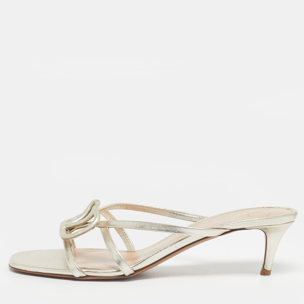 Valentino Metallic Leather VLogo Signature Slide Sandals Size 40.5 Valentino Metallic Leather VLogo Signature Slide Sandals Size 40.5