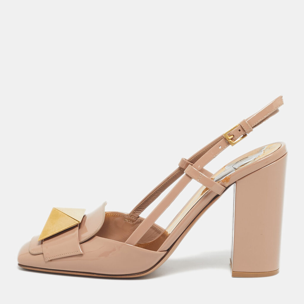 Valentino Beige Patent Leather One Stud Slingback Pumps Size 38