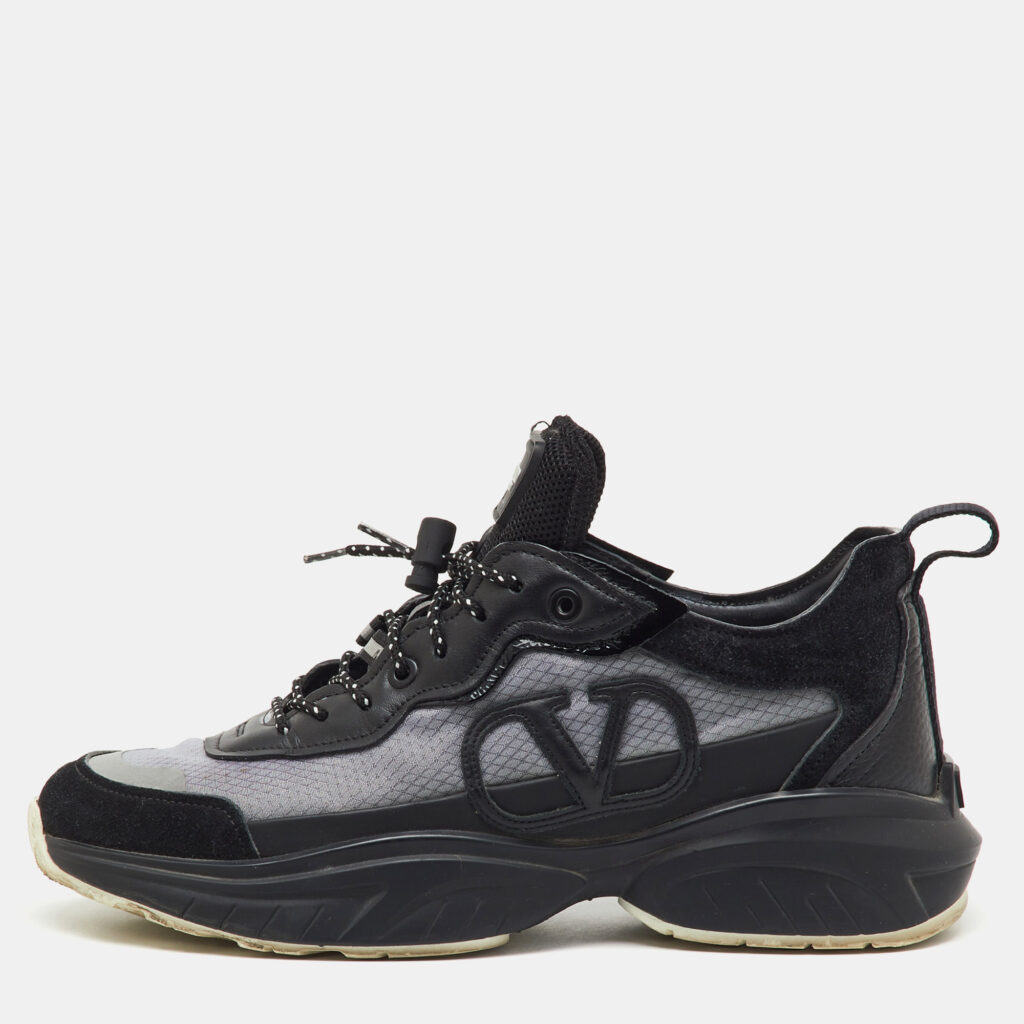 Valentino Black/Grey Mesh and Suede Escape VLogo Sneakers Size 38