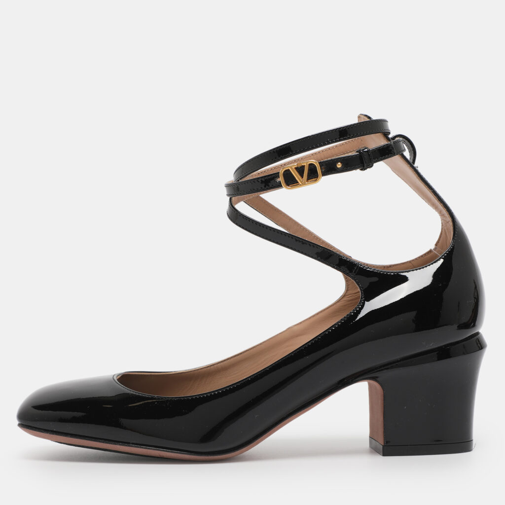 Valentino Black Patent Leather Tan-Go 60 Pumps Size 38