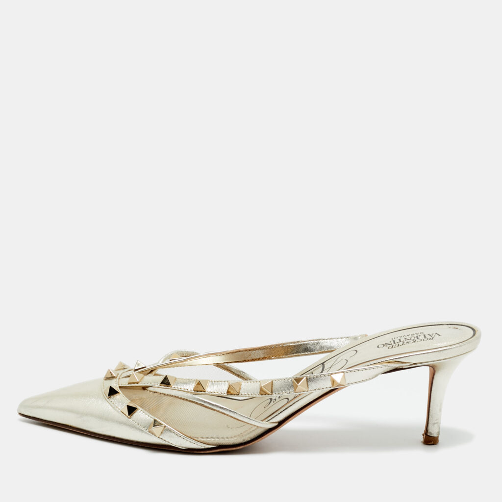 Valentino Silver Leather and Mesh Rockstud Pumps Size 38.5 Valentino Silver Leather and Mesh Rockstud Pumps Size 38.5