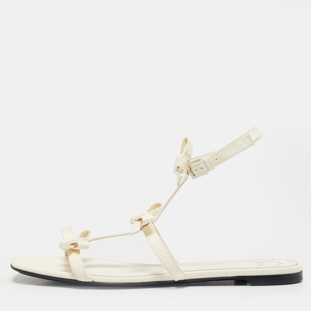 Valentino Cream Leather Ankle Strap Flats Size 38.5