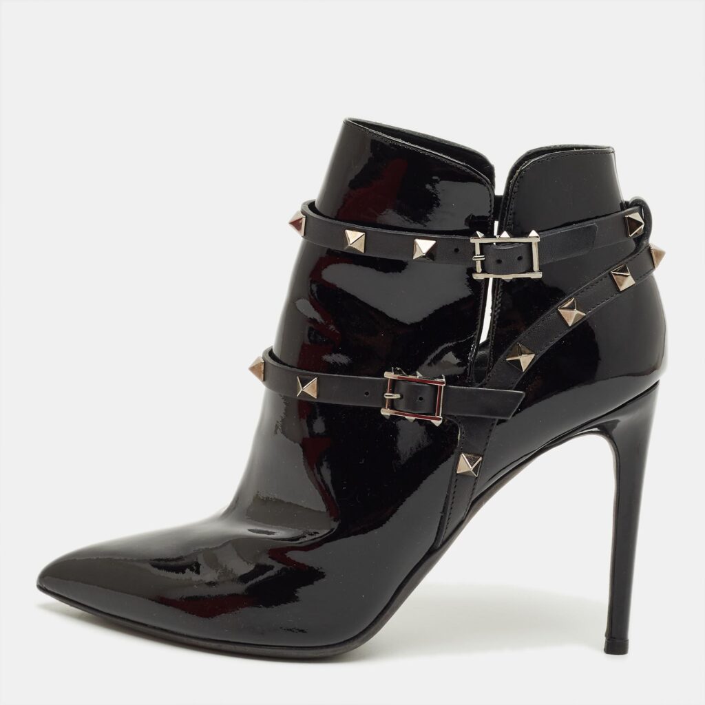 Valentino Black Patent Leather Rockstud Ankle Boots Size 39 Valentino Black Patent Leather Rockstud Ankle Boots Size 39