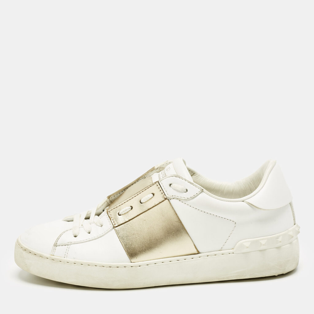 Valentino White/Gold Leather Rockstud Low Top Sneakers Size 38 Valentino White/Gold Leather Rockstud Low Top Sneakers Size 38