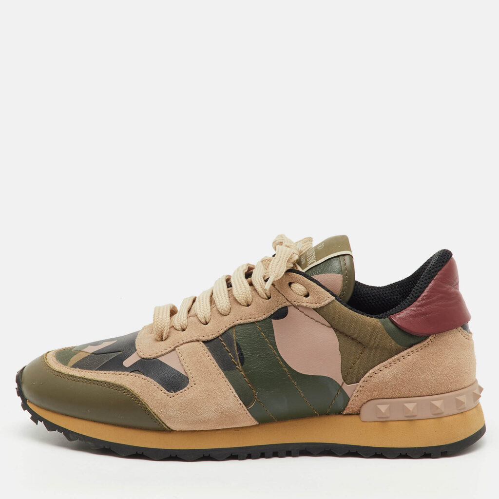 luxury-women-valentino-used-shoes-p1227437-010-1.jpg Valentino Multicolor Suede, Canvas and Leather Camouflage Rockrunner Sneakers Size 38