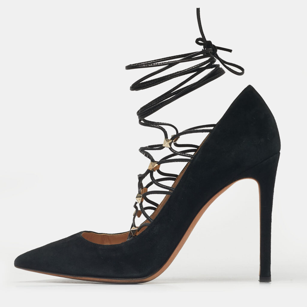 Valentino Black Leather and Suede Rockstud Lace Up Pumps Size 40