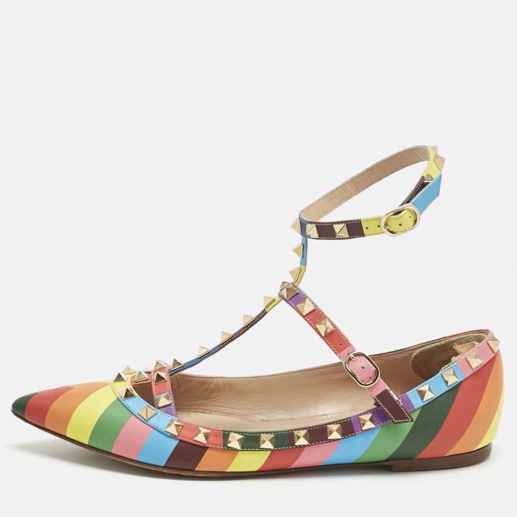 Valentino Multicolor Leather Rockstud Ballet Flats Size 40