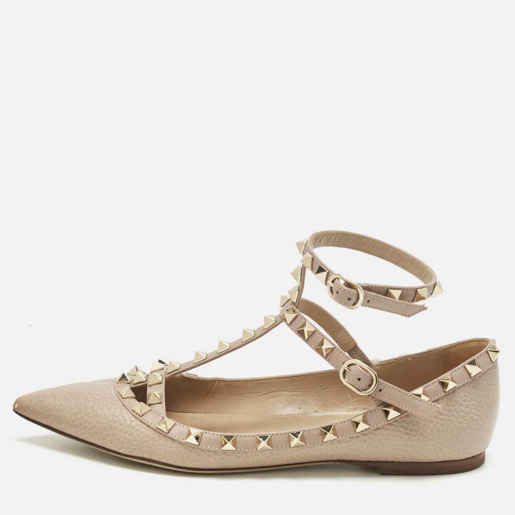 Valentino Beige Leather Rockstud Ballet Flats Size 38 Valentino Beige Leather Rockstud Ballet Flats Size 38