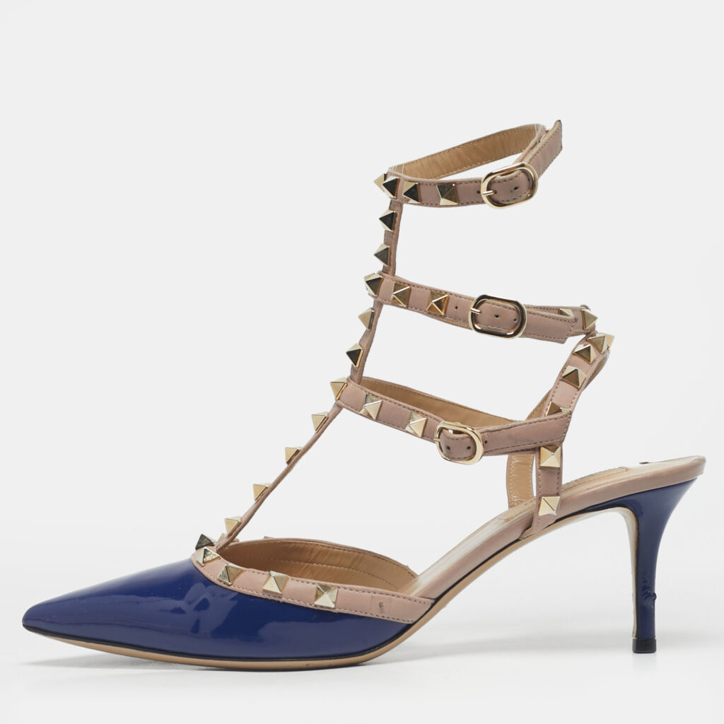 Valentino Blue/Beige Patent Leather Rockstud Caged Pumps Size 40 Valentino Blue/Beige Patent Leather Rockstud Caged Pumps Size 40