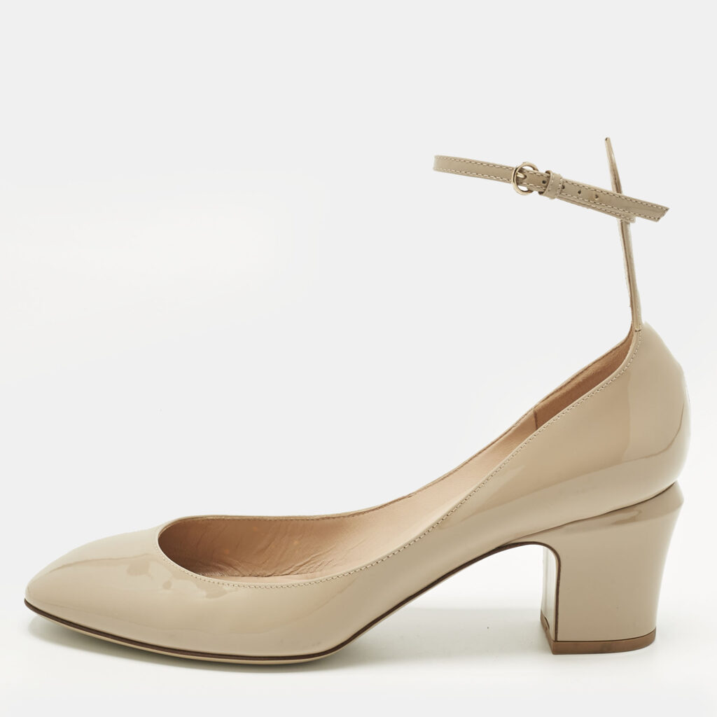 Valentino Beige Patent Leather Tan-Go Block Heel Pumps Size 40 Valentino Beige Patent Leather Tan-Go Block Heel Pumps Size 40