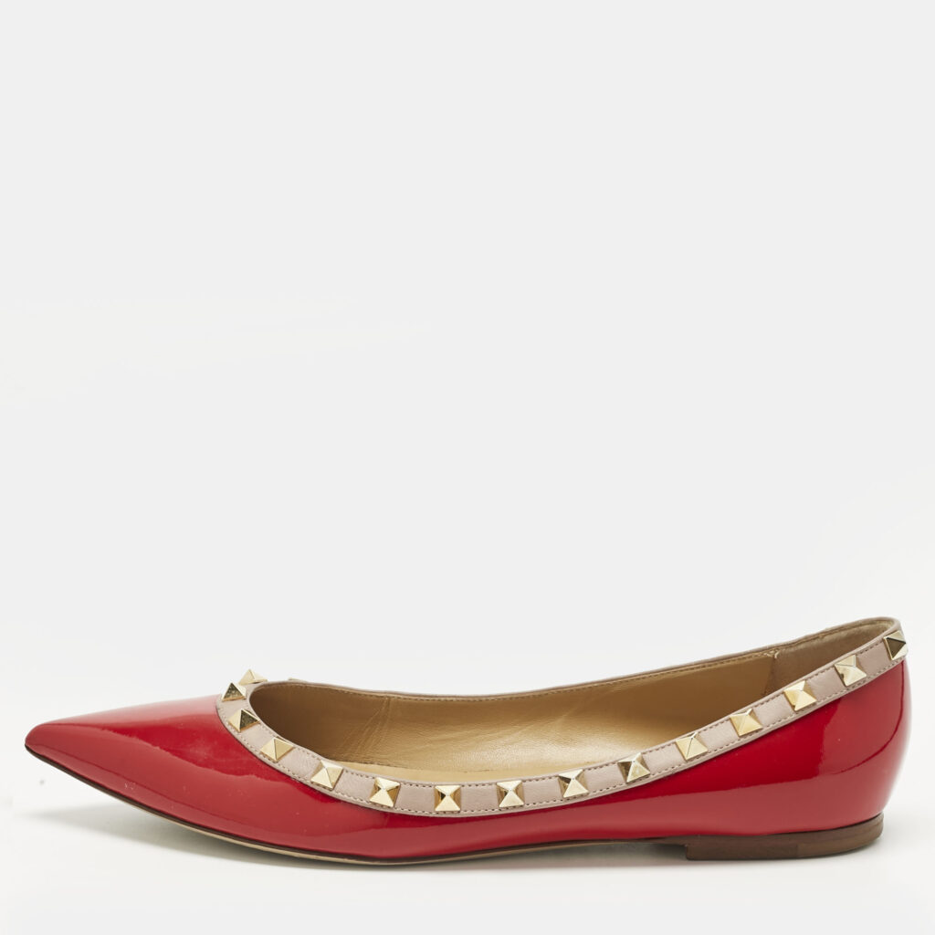 Valentino Red Patent Leather Rockstud Pointed Toe Ballet Flats Size 40 Valentino Red Patent Leather Rockstud Pointed Toe Ballet Flats Size 40