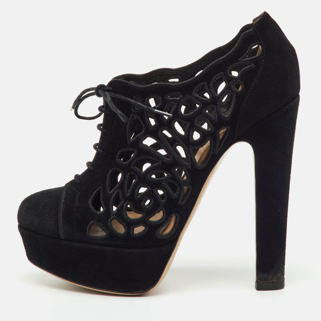 Valentino Black Suede Cut Out Lace Up Platform Booties Size 36 Valentino Black Suede Cut Out Lace Up Platform Booties Size 36