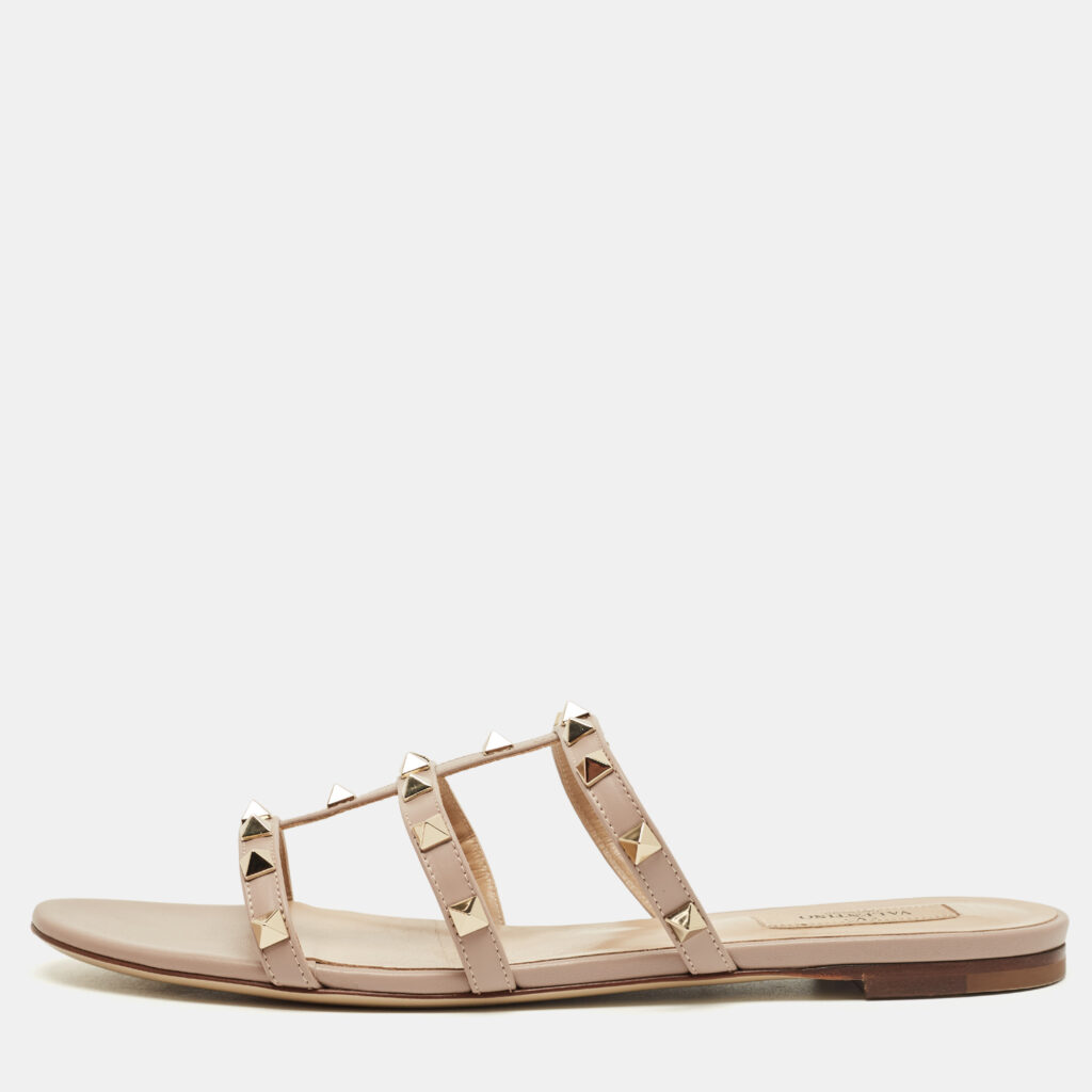 Valentino Dusty Pink Leather Rockstud Flat Slides Size 40 Valentino Dusty Pink Leather Rockstud Flat Slides Size 40