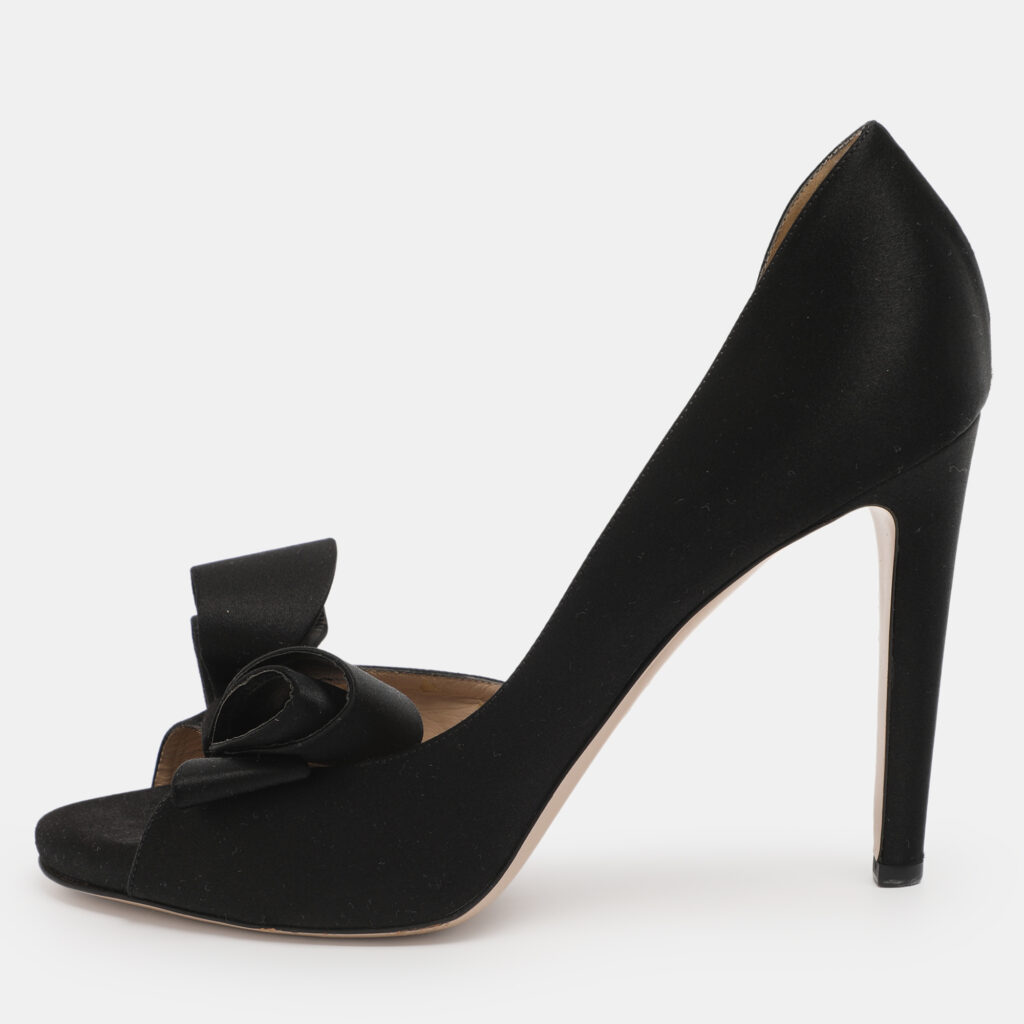 Valentino Black Satin Bow Peep Toe D'orsay Pumps Size 38.5