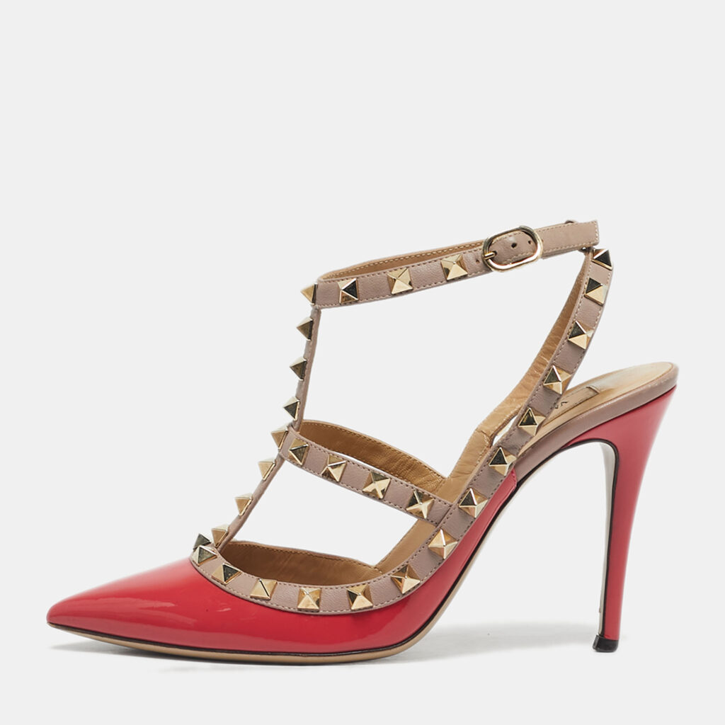 Valentino Pink/Beige Patent Leather Rockstud Caged Ankle Strap Pumps Size 37 Valentino Pink/Beige Patent Leather Rockstud Caged Ankle Strap Pumps Size 37