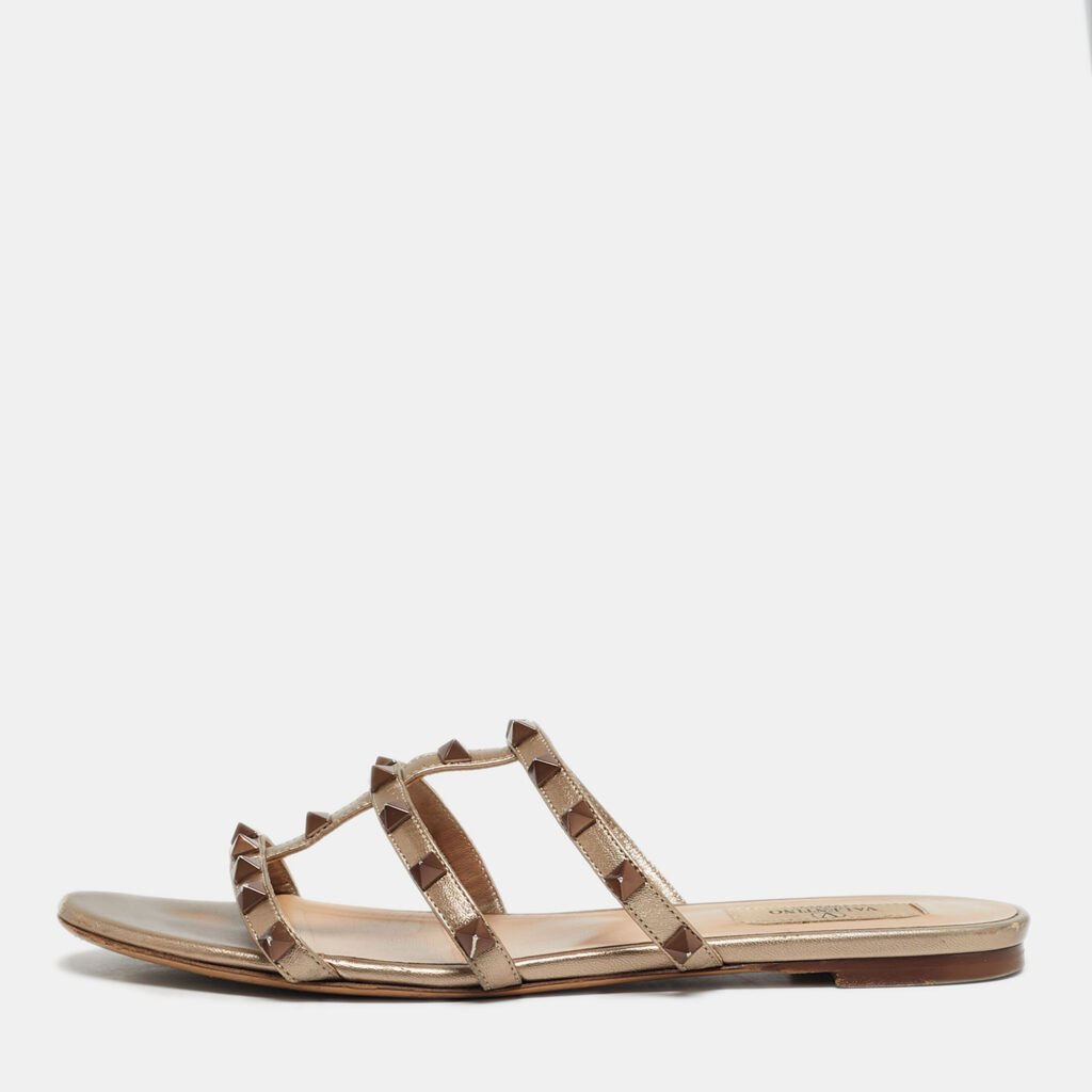 Valentino Pink Leather Rockstud Flat Slide Size 39 Valentino Pink Leather Rockstud Flat Slide Size 39