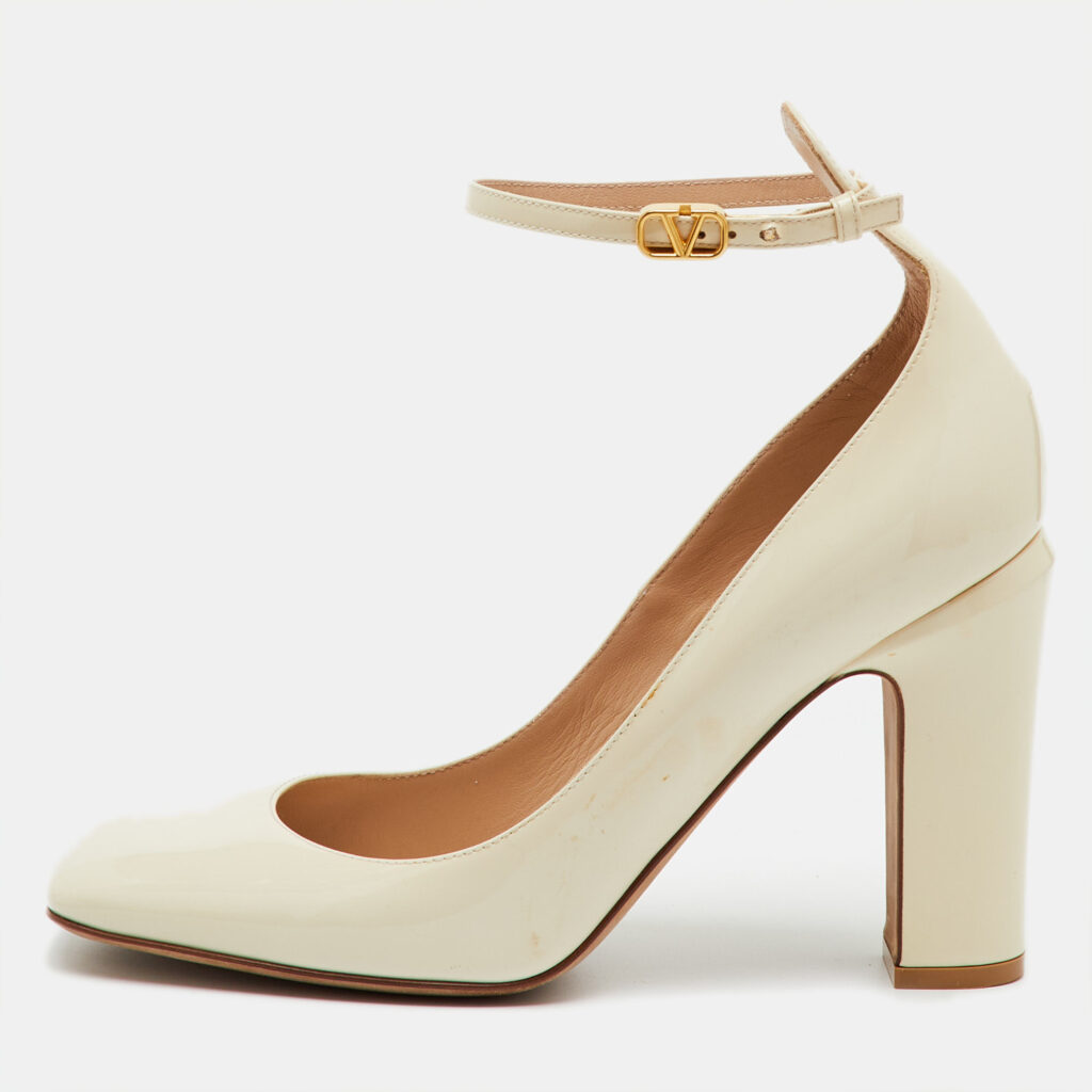 Valentino Cream Patent Leather Tango Ankle Strap Pumps Size 40