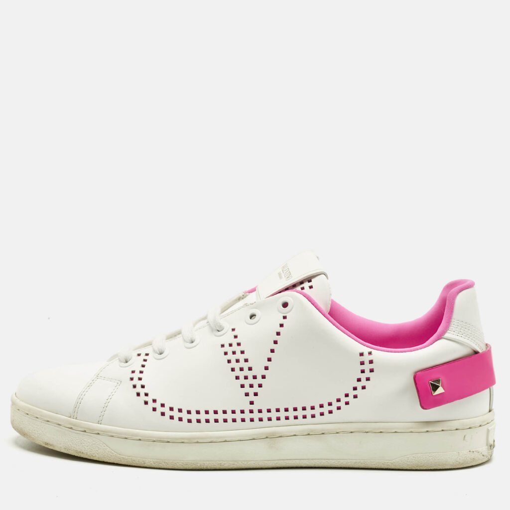 Valentino White Leather Vlogo Rockstud Low Top Sneakers Size 39