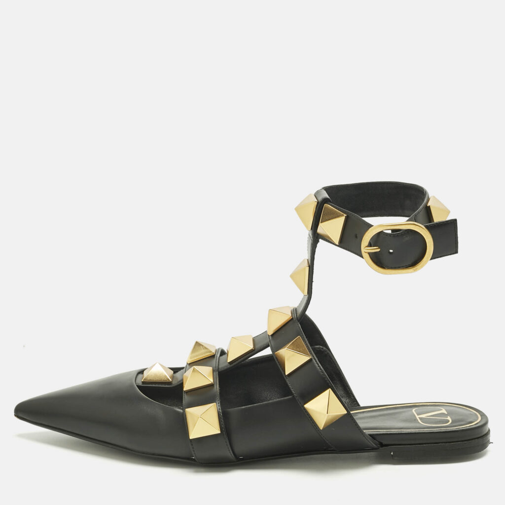 Valentino Black Leather Rockstud Ankle Strap Flats Size 40 Valentino Black Leather Rockstud Ankle Strap Flats Size 40