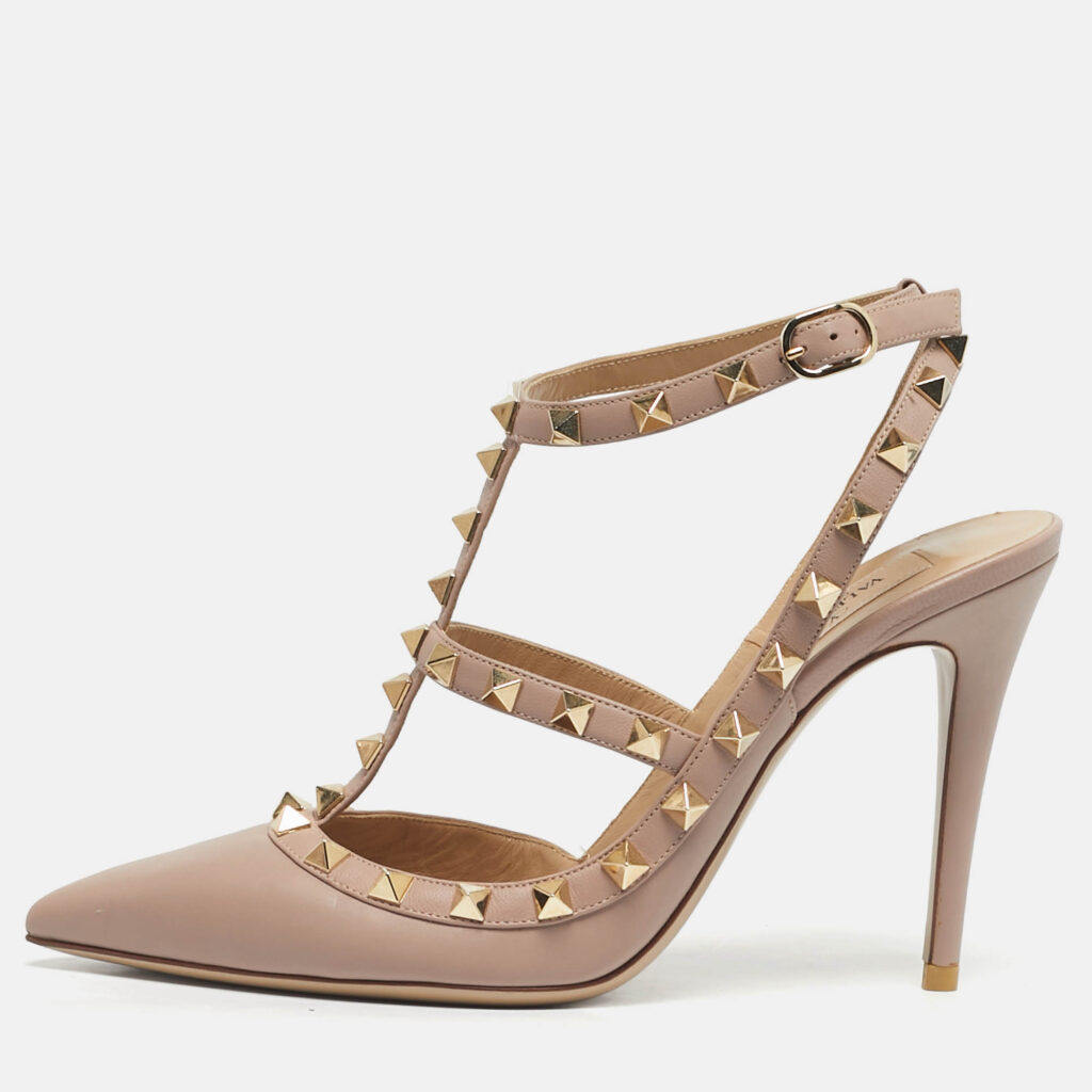 luxury-women-valentino-used-shoes-p1244674-010.jpg Valentino Dusty Pink Leather Rockstud Caged Pumps Size 38