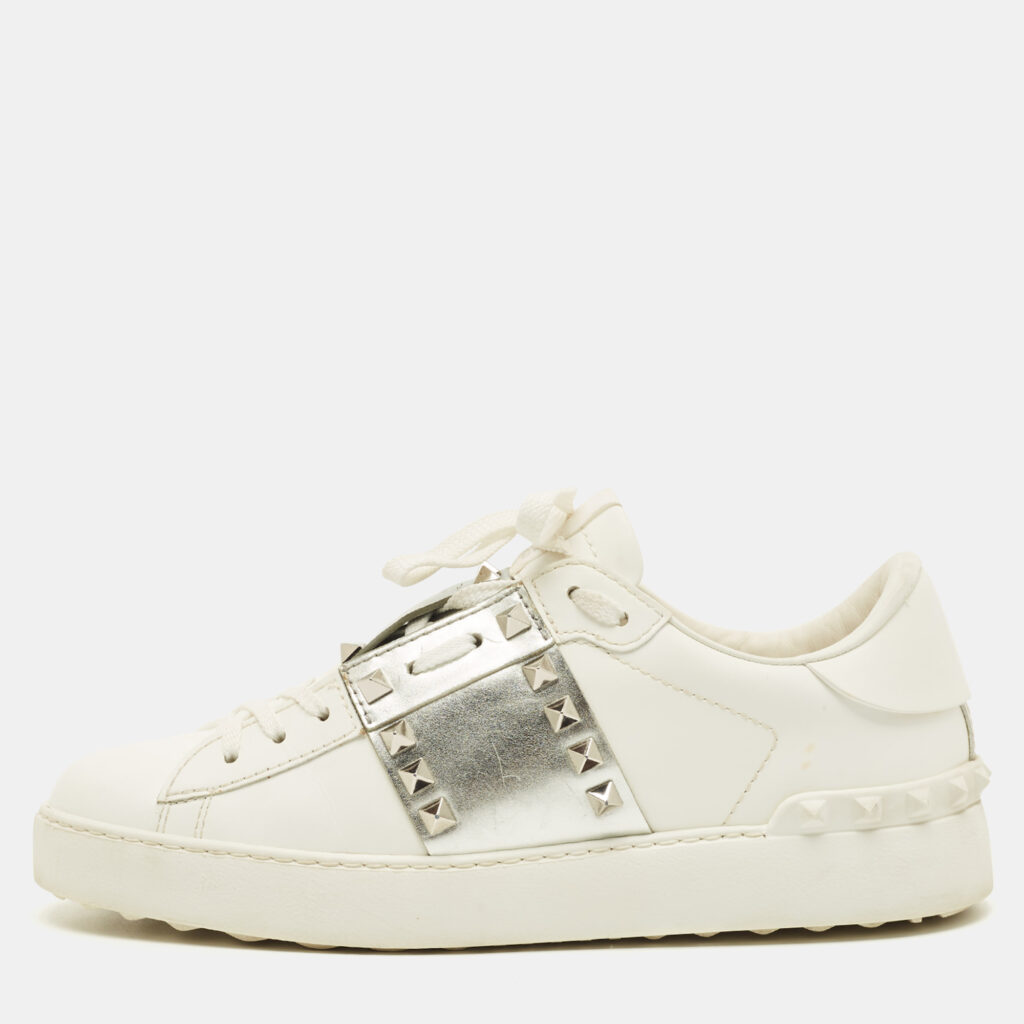 luxury-women-valentino-used-shoes-p1250789-001-1.jpg Valentino Rockstud Size 39 White/Silver Leather Low Top Sneakers