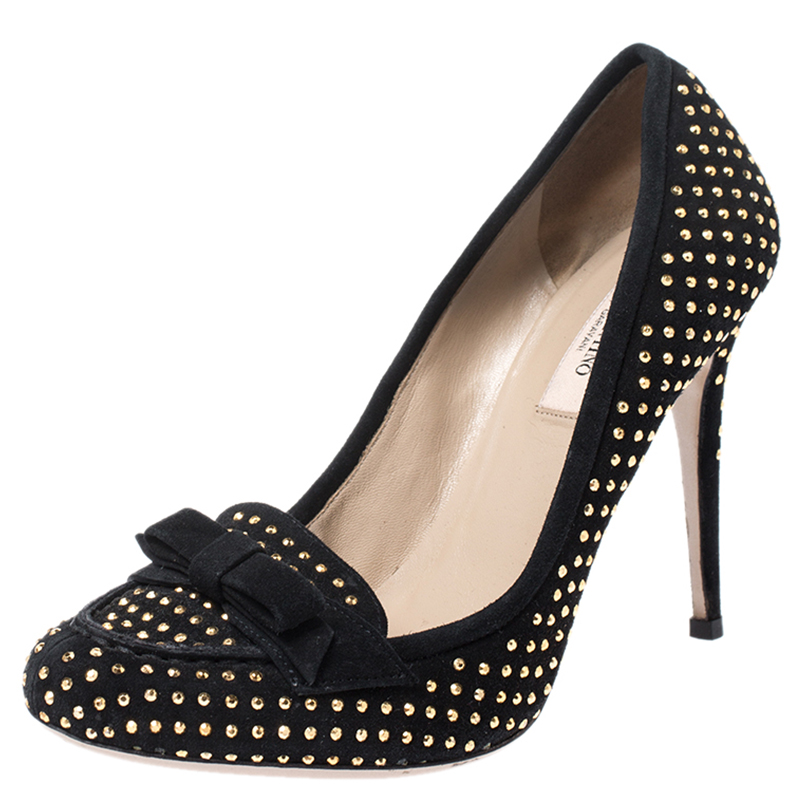 Valentino Black Suede Gold Tone Studded Loafer Pumps Size 38 Valentino Black Suede Gold Tone Studded Loafer Pumps Size 38