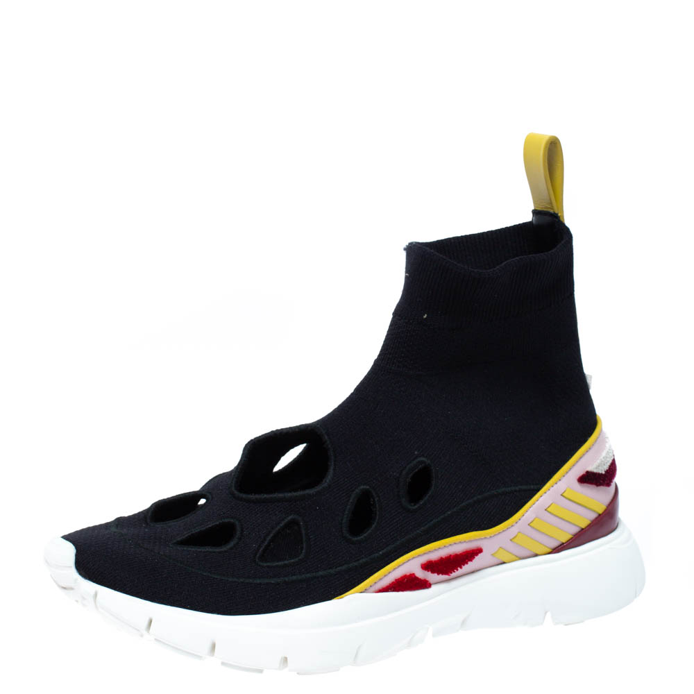 Valentino Black Stretch Fabric Cut Out Sock Sneakers Size 36