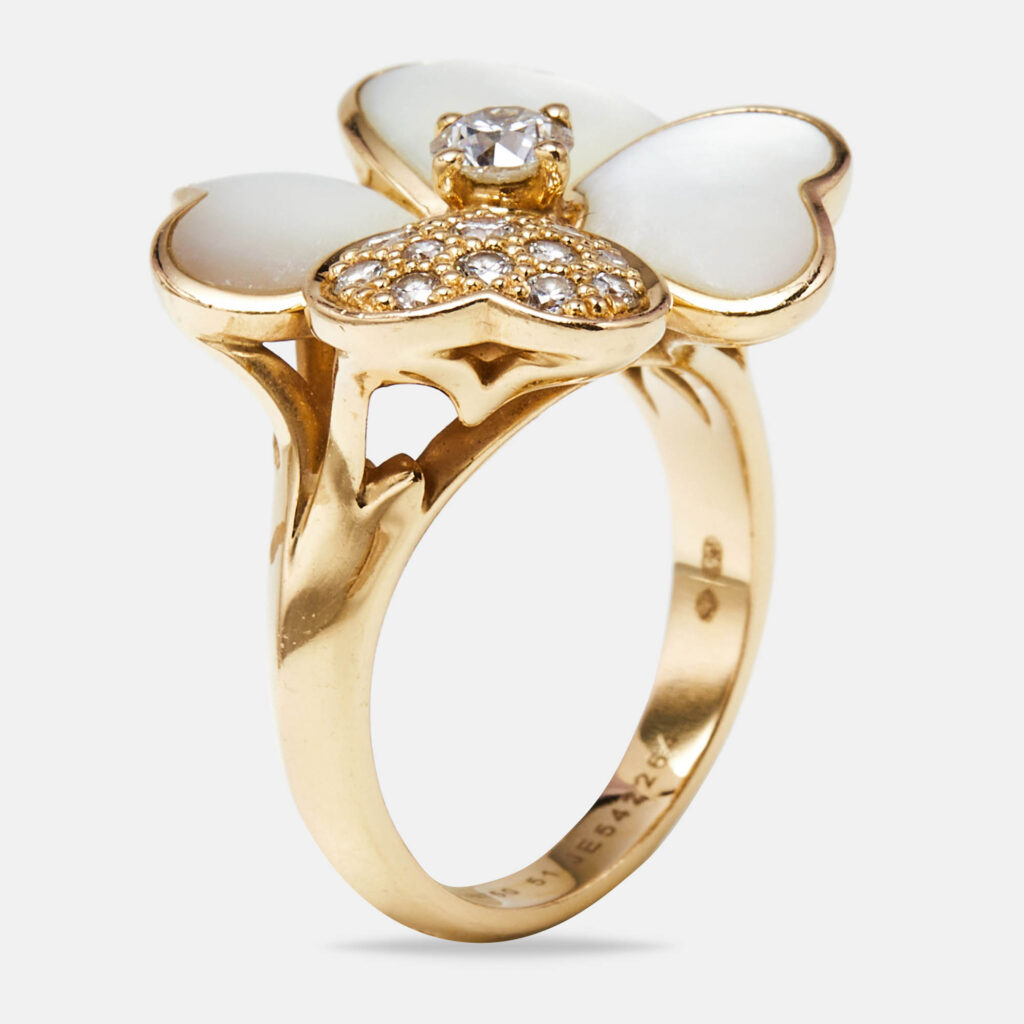 luxury-women-van-cleef-and-arpels-used-fine-jewelry-p1137045-003-1.jpg Van Cleef & Arpels Cosmos Mother of Pearl Diamonds 18k Rose Gold Medium Model Ring Size 51