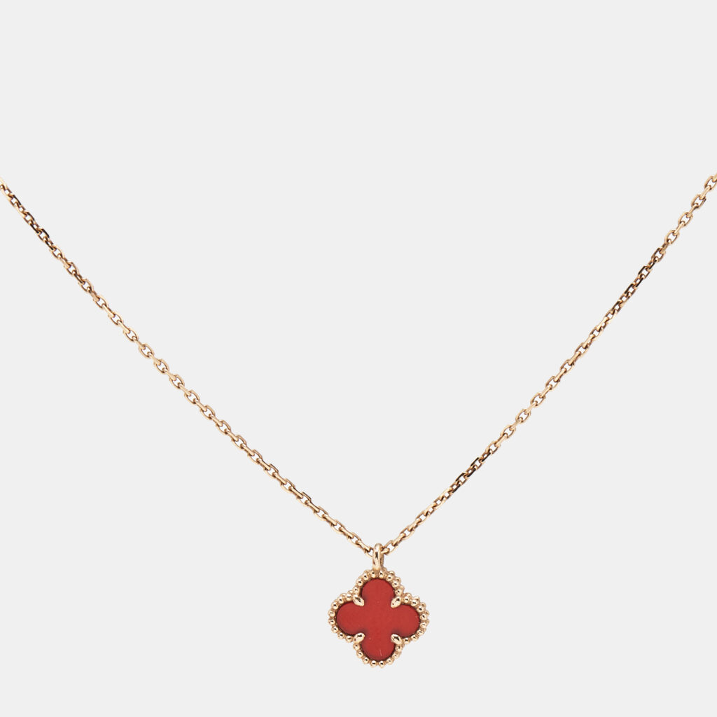 Van Cleef & Arpels Sweet Alhambra Carnelian 18k Rose Gold Necklace Van Cleef & Arpels Sweet Alhambra Carnelian 18k Rose Gold Necklace