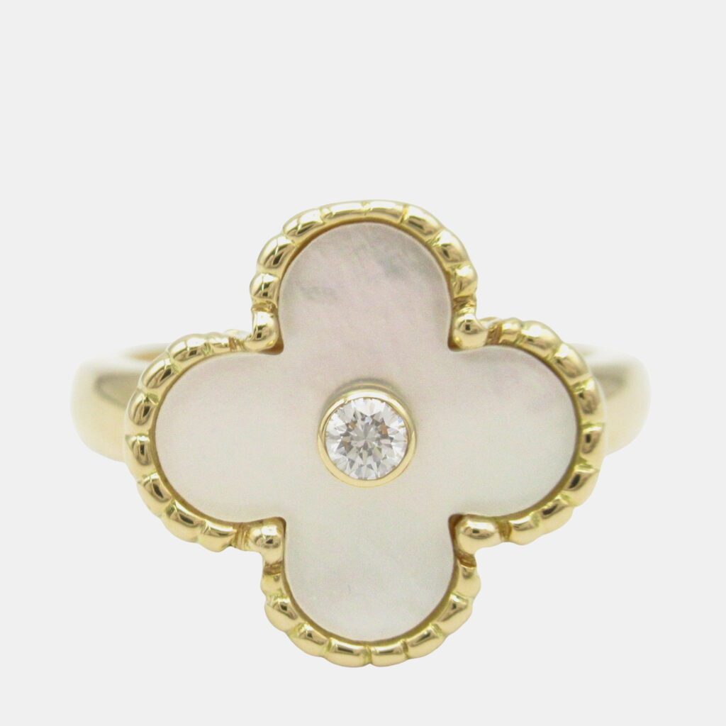 Van Cleef & Arpels Vintage Alhambra 18K Yellow Gold, Diamond, Mother of Pearl Ring EU 55 Van Cleef & Arpels Vintage Alhambra 18K Yellow Gold, Diamond, Mother of Pearl Ring EU 55