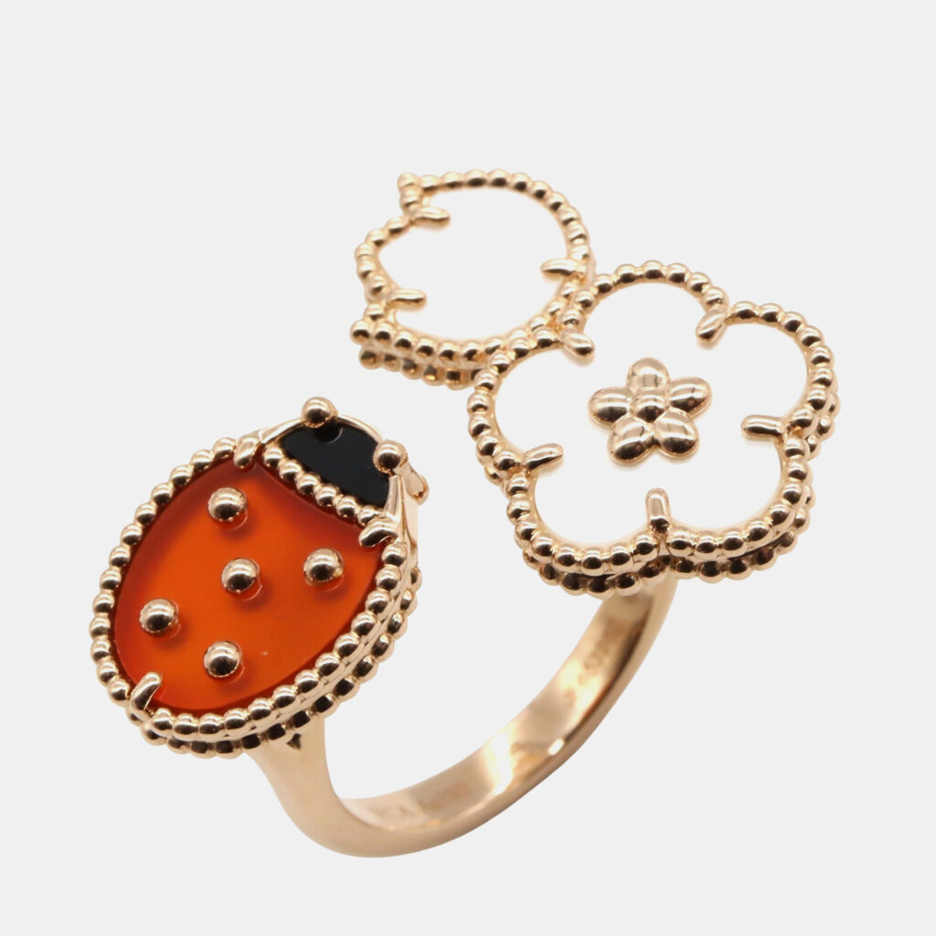 Van Cleef & Arpels Lucky Spring Between the Finger 18K Rose Gold & Mother of Pearl Ring EU 54 Van Cleef & Arpels Lucky Spring Between the Finger 18K Rose Gold & Mother of Pearl Ring EU 54
