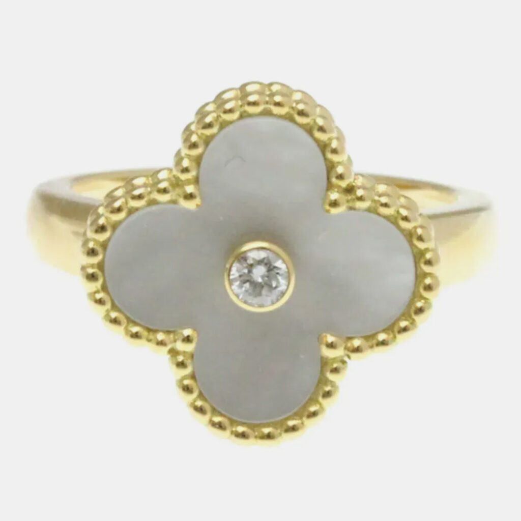 Van Cleef & Arpels Vintage Alhambra 18K Yellow Gold, Diamond, Mother of Pearl Ring EU 51 Van Cleef & Arpels Vintage Alhambra 18K Yellow Gold, Diamond, Mother of Pearl Ring EU 51