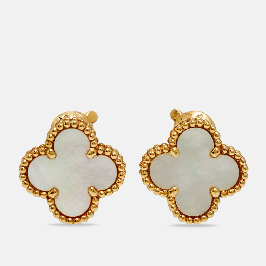 Van Cleef & Arpels Vintage Alhambra Mother of Pearl 18k Yellow Gold Earrings Van Cleef & Arpels Vintage Alhambra Mother of Pearl 18k Yellow Gold Earrings