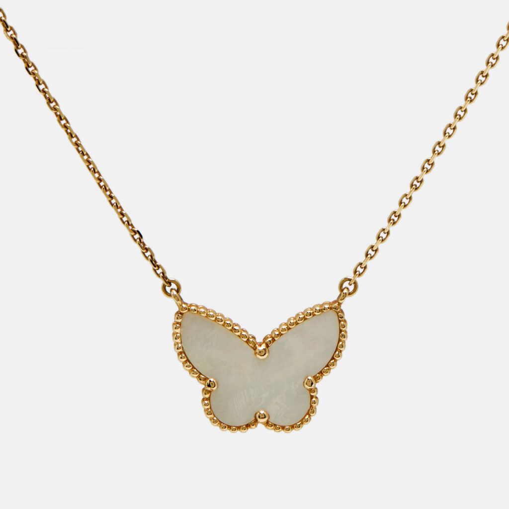 Van Cleef & Arpels Lucky Alhambra Butterfly Mother of Pearl 18k Yellow Gold Necklace Van Cleef & Arpels Lucky Alhambra Butterfly Mother of Pearl 18k Yellow Gold Necklace