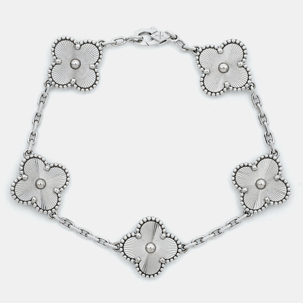 Van Cleef & Arpels Vintage Alhambra 18k White Gold 5 Motif Staton Bracelet Van Cleef & Arpels Vintage Alhambra 18k White Gold 5 Motif Staton Bracelet