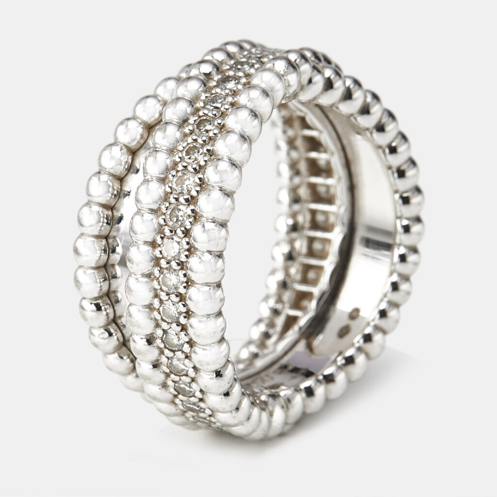 Van Cleef & Arpels Perlée Diamonds Duo 18k White Gold Ring Size 52