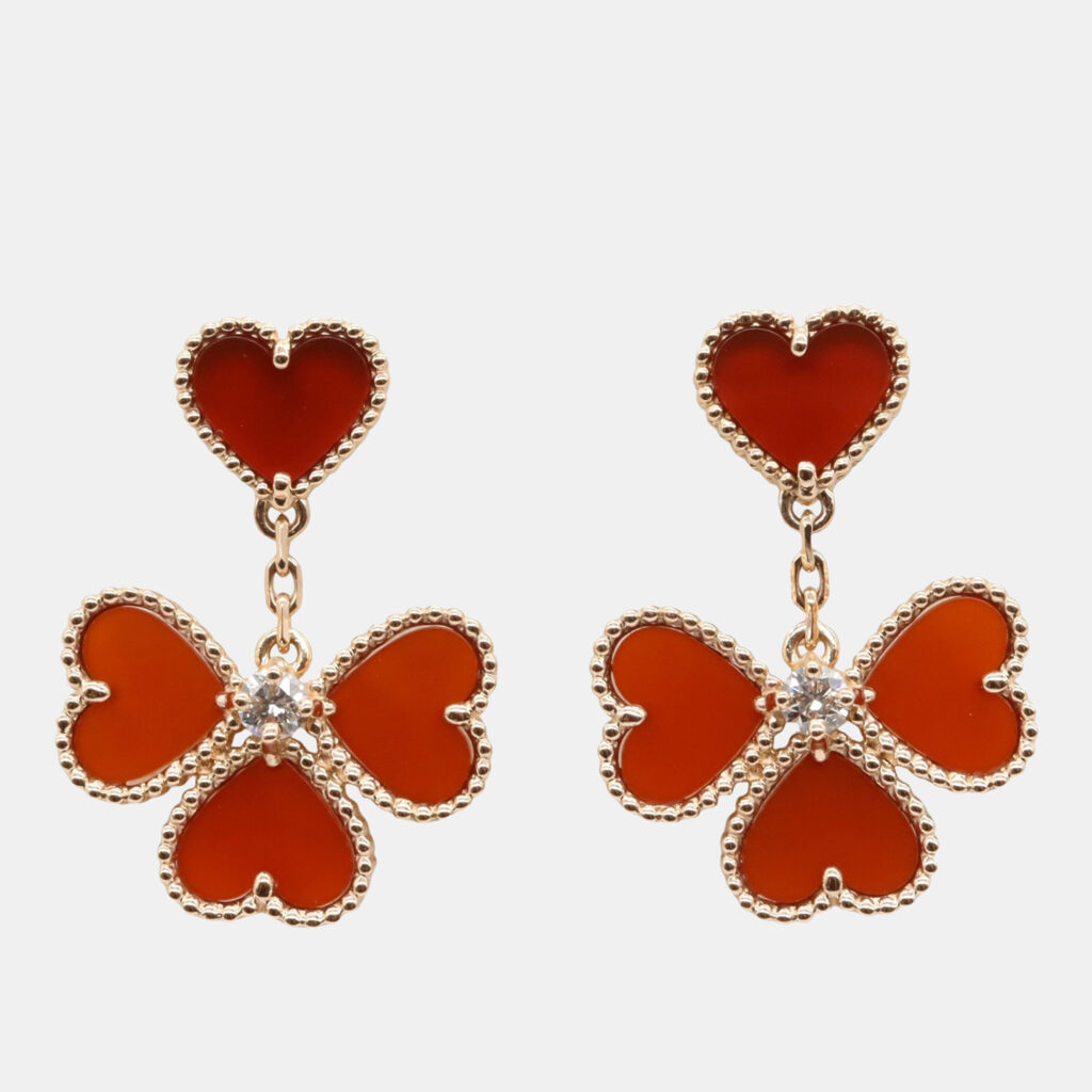 Van Cleef & Arpels Sweet Alhambra Effeuillage 18K Rose Gold Carnelian Earrings Van Cleef & Arpels Sweet Alhambra Effeuillage 18K Rose Gold Carnelian Earrings