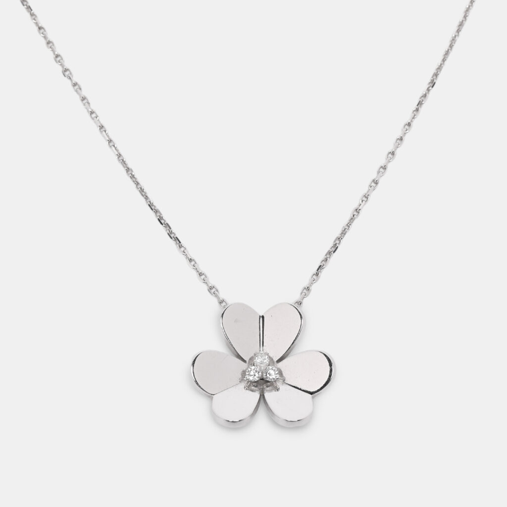 Van Cleef & Arpels Frivole Diamond 18K White Gold Large Pendant Necklace Van Cleef & Arpels Frivole Diamond 18K White Gold Large Pendant Necklace