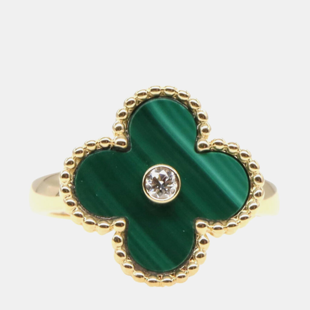 luxury-women-van-cleef-and-arpels-used-fine-jewelry-p1244041-002-1.jpg Van Cleef & Arpels Vintage Alhambra Malachite Diamond 18K Yellow Gold Ring EU 50