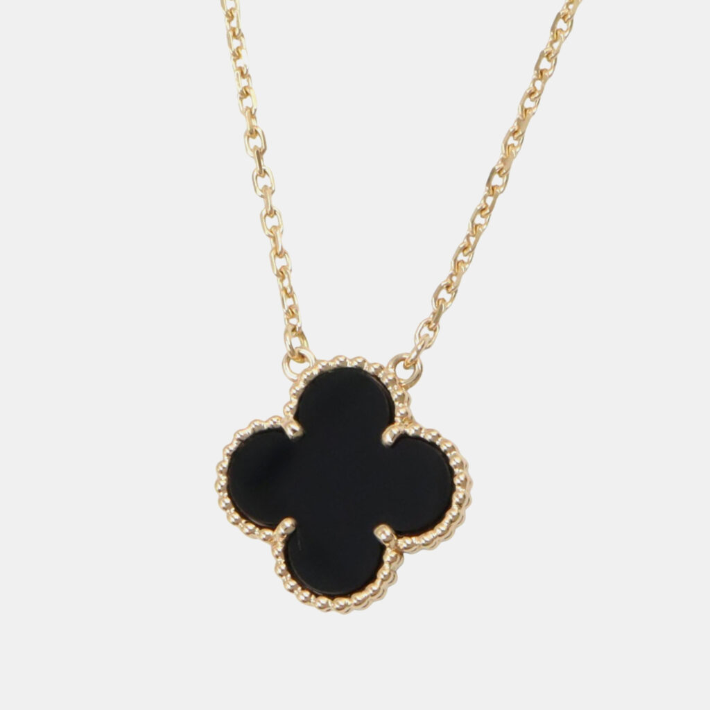 Van Cleef & Arpels Vintage Alhambra Onyx 18K Yellow Gold Necklace