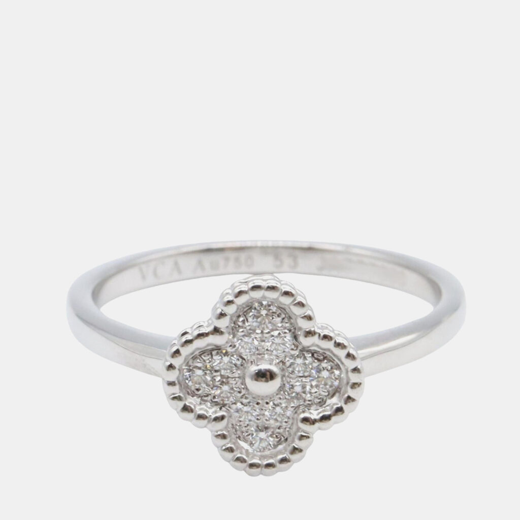 Van Cleef & Arpels Sweet Alhambra Diamond 18K White Gold Ring EU 53 Van Cleef & Arpels Sweet Alhambra Diamond 18K White Gold Ring EU 53