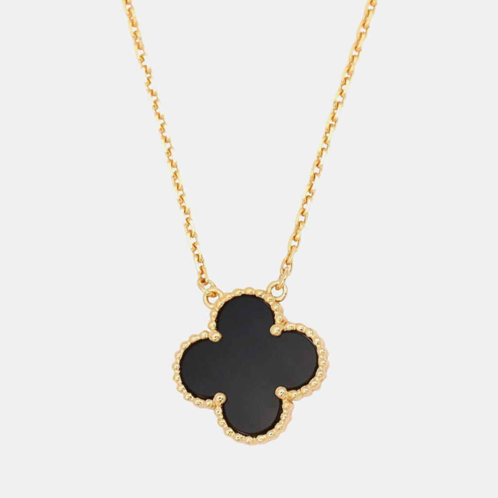 Van Cleef & Arpels Vintage Alhambra Onyx 18K Yellow Gold Pendant Necklace