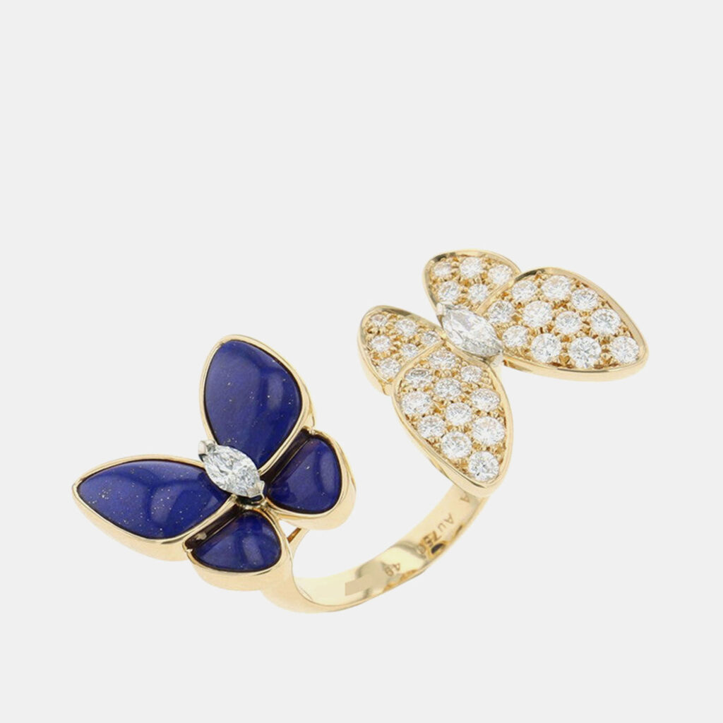 Van Cleef & Arpels Two Butterfly 18K Yellow Gold Diamonds Ring EU 49 Van Cleef & Arpels Two Butterfly 18K Yellow Gold Diamonds Ring EU 49
