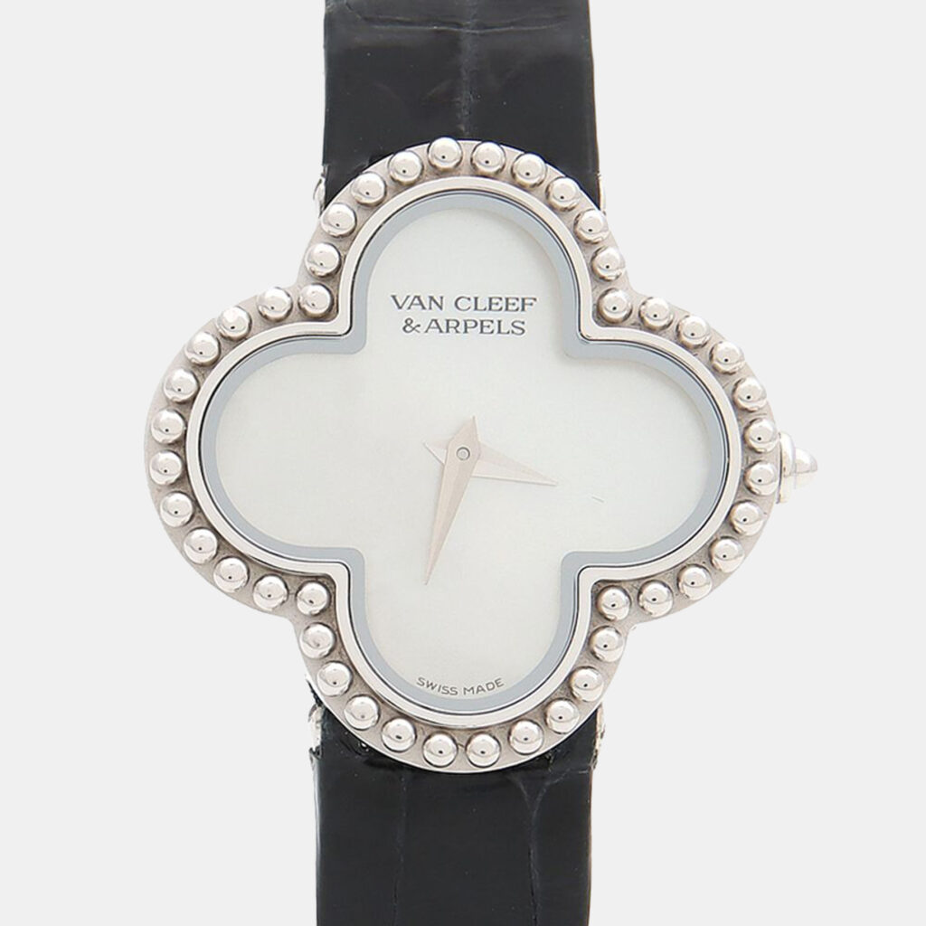 Van Cleef & Arpels Alhambra Quartz MOP White Gold Women's Wristwatch 25.5 mm Van Cleef & Arpels Alhambra Quartz MOP White Gold Women's Wristwatch 25.5 mm