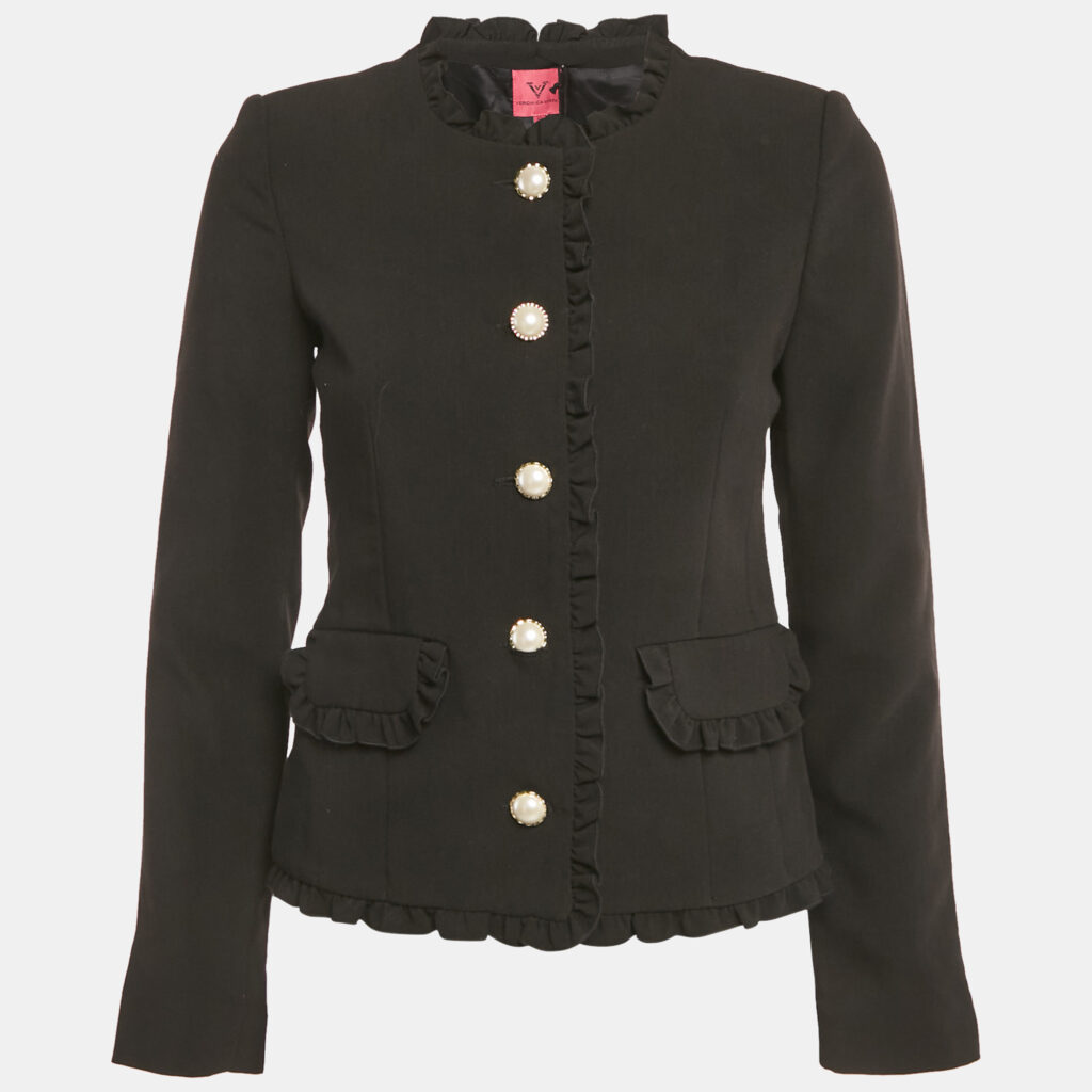 Veronica Virta Black Crepe & Wool Ruffle Detail Rosie Jacket XS Veronica Virta Black Crepe & Wool Ruffle Detail Rosie Jacket XS